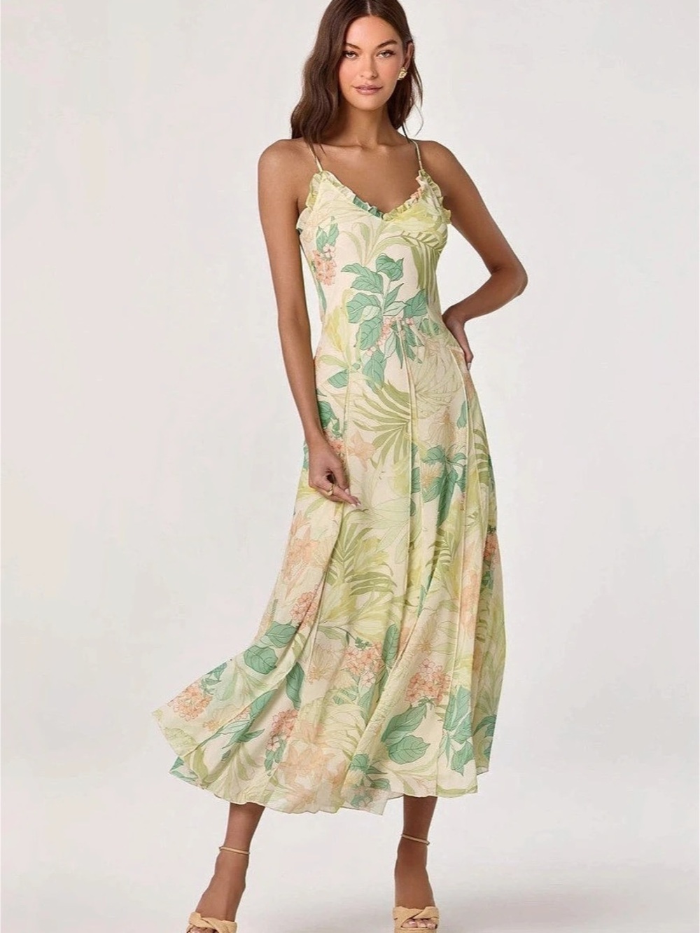 ASTR the Label Hana Ruffle Trim Chiffon Maxi Dress